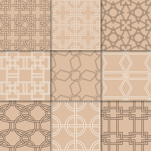 Adornos geométricos beige marrón. Colección de patrones sin costura para tela, textil y fondos de pantalla
 - Vector, Imagen