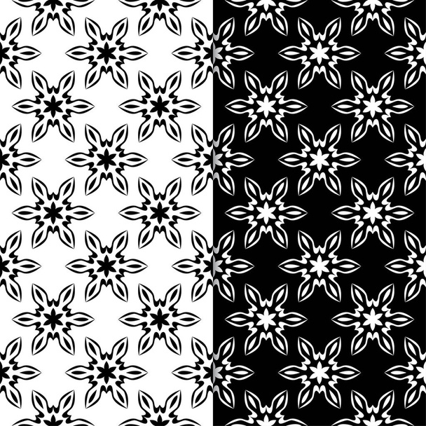 Black and white floral backgrounds. Set of seamless patterns for textile and wallpapers - Vektör, Görsel