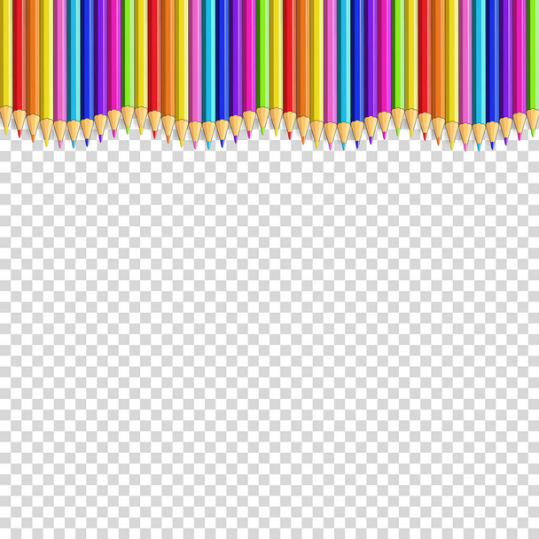 Colored pencils up line in shape of wave, multicolored border frame with empty copy space for text isolated on transparent background. Creative back to school, teachers day template, backdrop. - Vector, Image