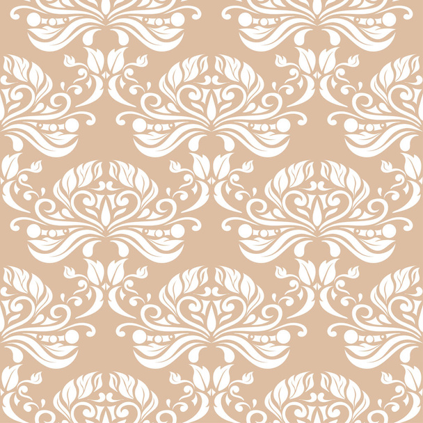 White floral ornament on beige background. Seamless pattern for textile and wallpapers - Vector, Image