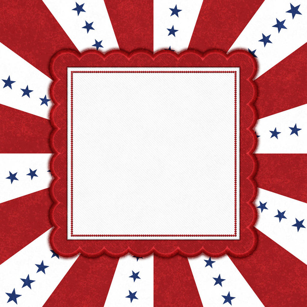 Blue stars with red and white burst lines with square border with copy space for your message - Photo, Image