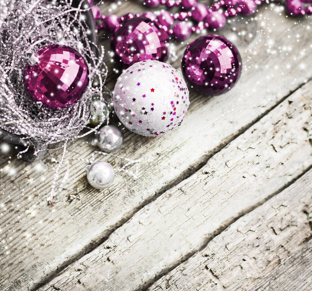 closeup view of colorful christmas decorations in vintage style - Foto, imagen