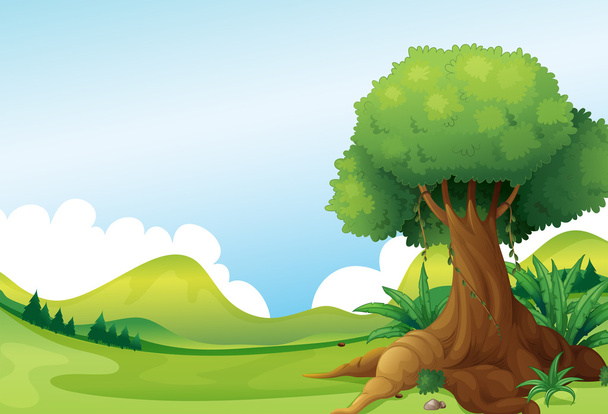 A big tree with vine plants near the hills - Vector, Image