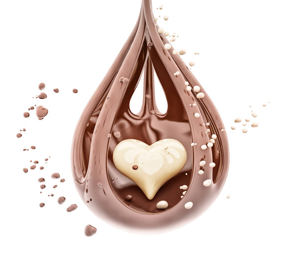 Розщеплення шоколадного серця абстрактний фон, ізольований 3d рендеринг
 - Фото, зображення