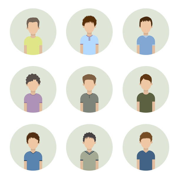 collection of icons of men in a flat style. male avatars. set of images of young men. vector illustration. - Vector, Image