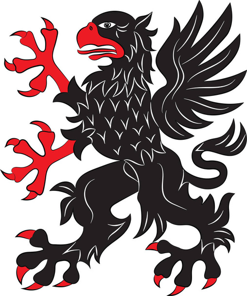heraldic black Griffin on white background - Vector, Image