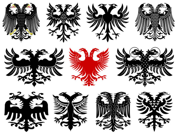 Set of heraldic german double-headed eagles on white background - Vector, Image