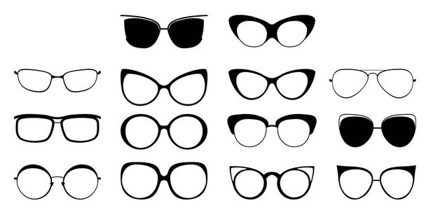 szemüveg különböző keretek között. fekete szemüveg ikonok fehér háttér - Vektor, kép