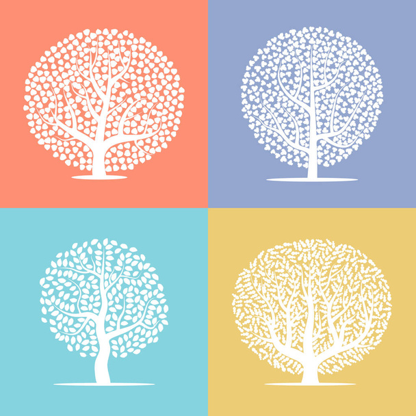 Set di quattro sagome di alberi su sfondi colorati. Illustrazione vettoriale
 - Vettoriali, immagini