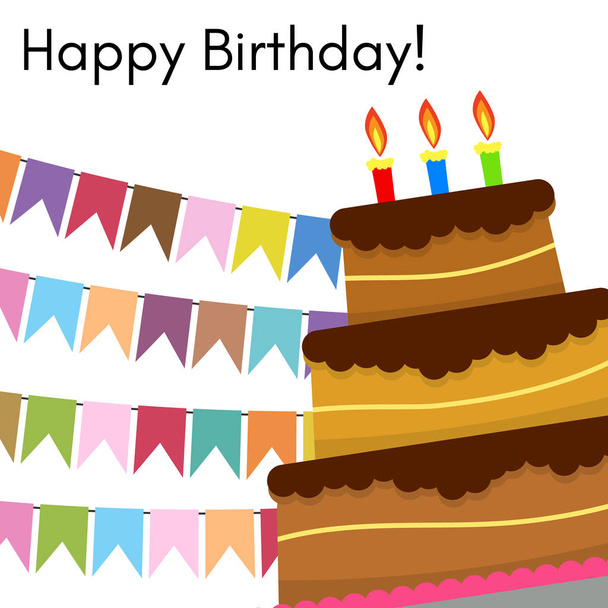 Tatlı pasta Doğum günü kutlaması için tebrik kartı. Vektör illustratio - Vektör, Görsel