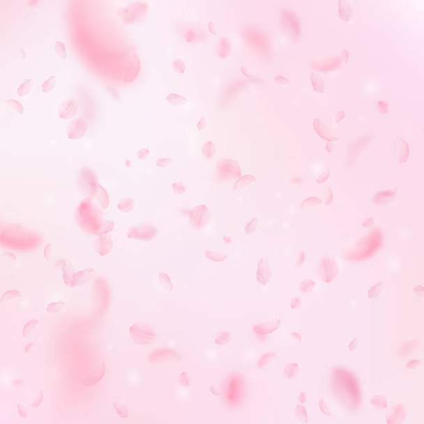 Pétalos Sakura cayendo. Flores rosas románticas  - Vector, imagen