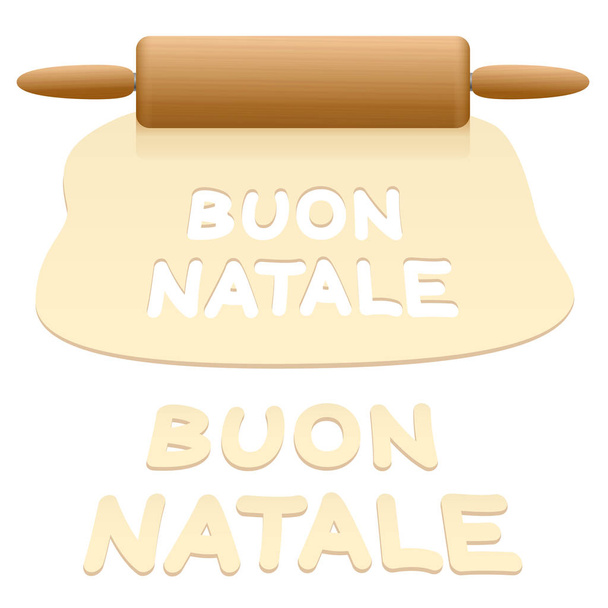 Hyvää joulua evästeet leikattu leivonnaiset taikina sanomalla BUON NATALE ITALIAN kielellä
. - Vektori, kuva