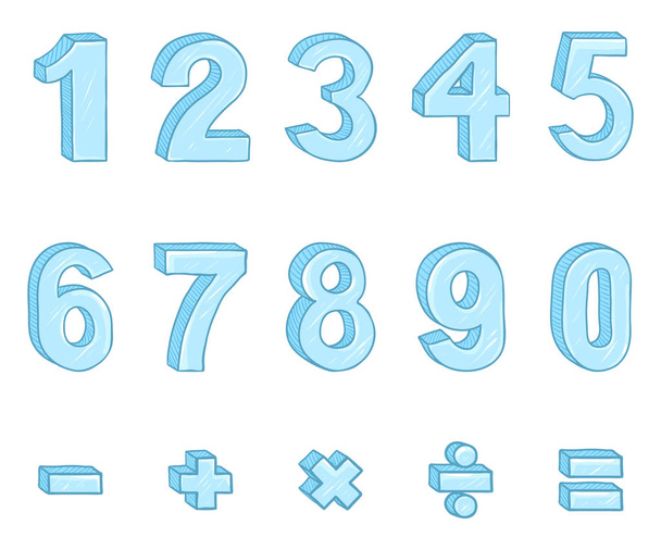 Set di numeri blu dei cartoni animati e segni matematici
. - Vettoriali, immagini