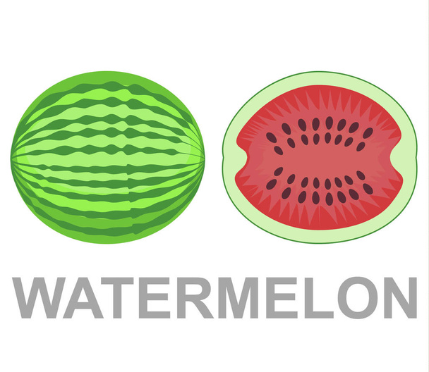 Görögdinnye ikon teljes egészében, és egy vágás. görögdinnye ikon, vector gyümölcs illusztráció, friss görögdinnye szelet - Vektor, kép
