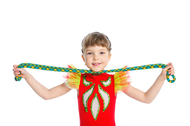 Little gymnast with a rope - Φωτογραφία, εικόνα