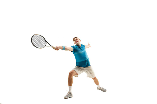 one caucasian man playing tennis player isolated on white background - Фото, зображення