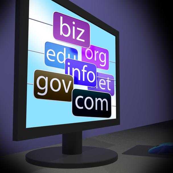 Domains auf Monitoren, die das Surfen auf Webseiten anzeigen - Foto, Bild