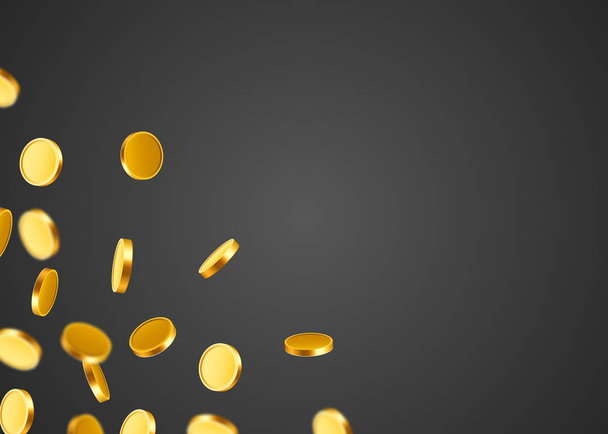 Falling coins, falling money, flying gold coins, golden rain. Jackpot or success concept. Modern background. - ベクター画像