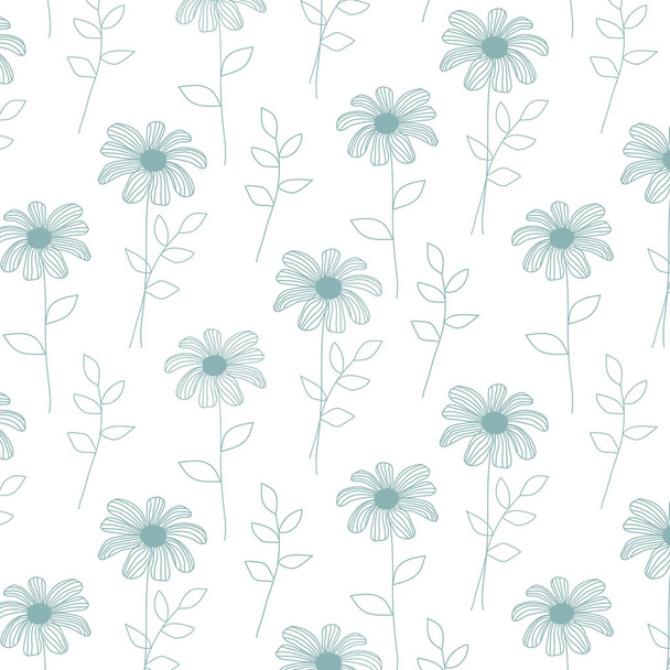 Handgezeichnetes Muster mit Blumen auf weißem Hintergrund - Vektor, Bild