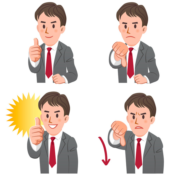 Empresario con gestos de pulgares arriba y abajo
 - Vector, Imagen