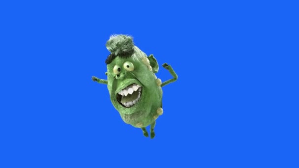 aterrador monstruo de halloween verde caminando sobre fondo azul
 - Metraje, vídeo