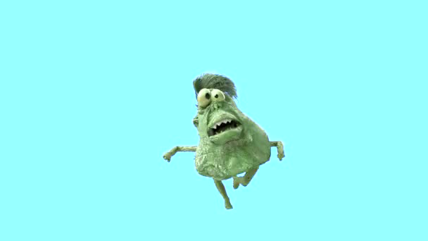 scary chunky green halloween monster running on turquoise background - Footage, Video