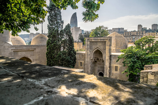 View of Baku - historical Azerbaijan capital. Old streets, ancient buildings and modern architecture. - Photo, Image