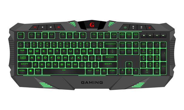 Gaming keyboard with LED backlit. Realistic computer keyboard. - Vector, Image