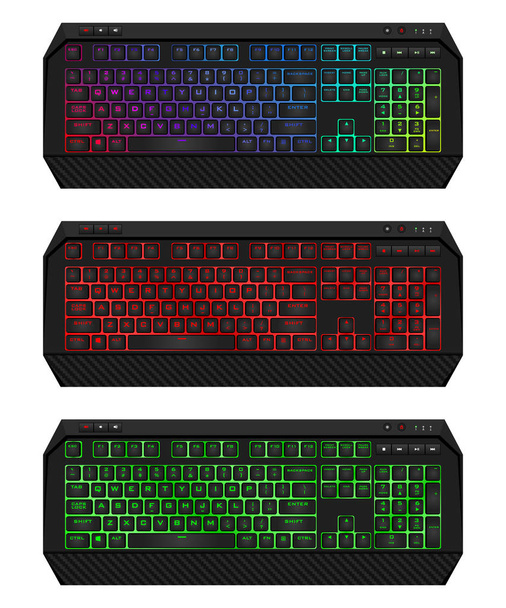 Gaming keyboard with LED backlit. Realistic computer keyboards set. - Vector, Image