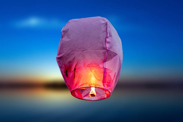 balloon fire flying lanterns, hot-air balloons Lantern flies up highly in the sky. - Photo, Image