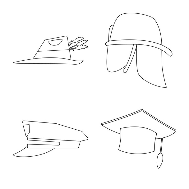 Vector illustration of headgear and cap symbol. Collection of headgear and accessory stock symbol for web. - Vektör, Görsel