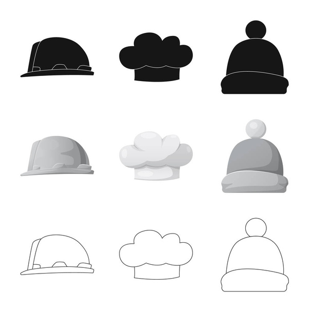 Vector design of headgear and cap icon. Set of headgear and accessory stock symbol for web. - Vetor, Imagem