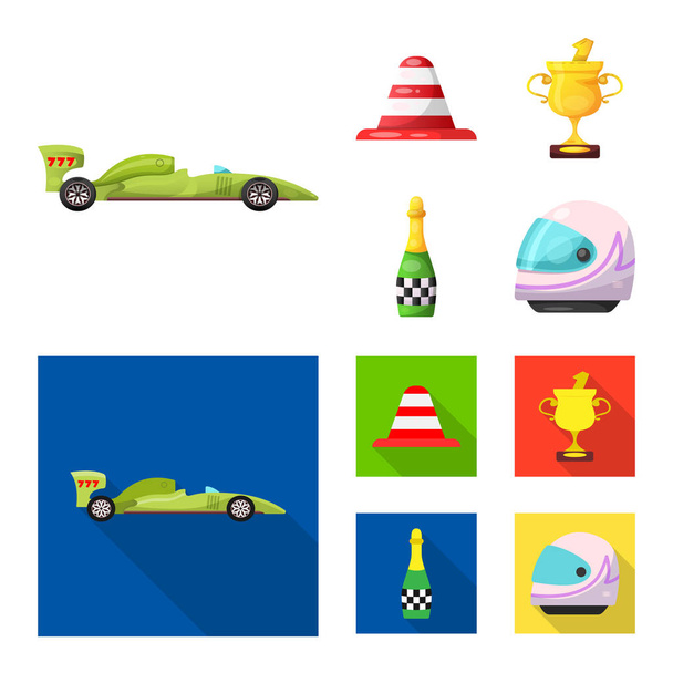 Vector illustration of car and rally sign. Set of car and race vector icon for stock. - Vector, Imagen
