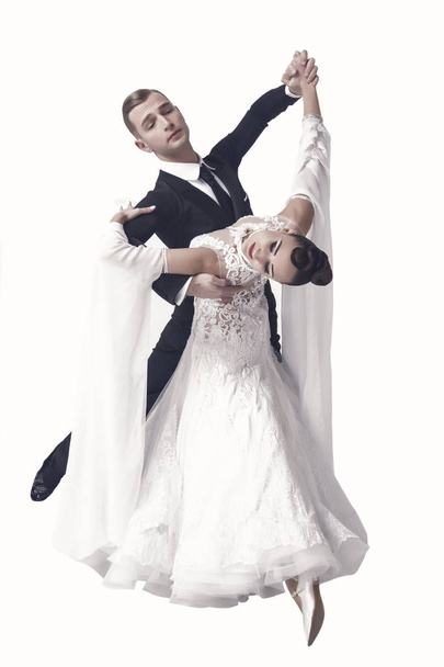 ballrom dance couple in a dance pose isolated on white bachground - Valokuva, kuva