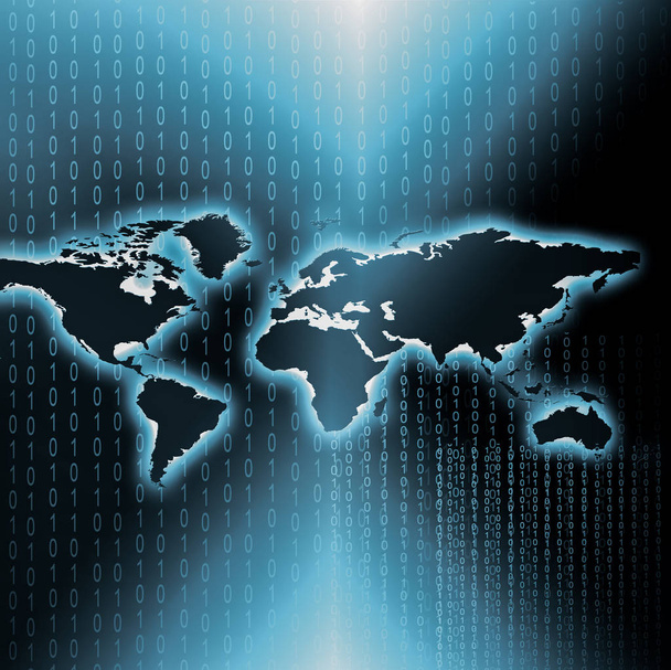 Mapa světa na technologické zázemí, zářící linky symboly z Internetu, rozhlasu, televize, mobilní a satelitní komunikace. - Fotografie, Obrázek
