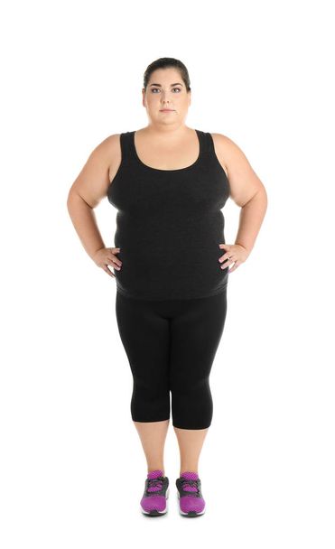 Portrait of overweight woman on white background - Foto, afbeelding
