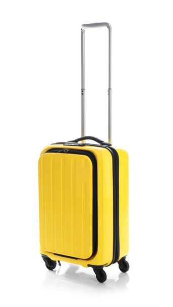 Yellow suitcase for travelling on white background - Photo, Image