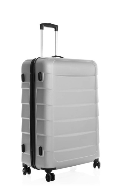 Grey suitcase for travelling on white background - Φωτογραφία, εικόνα