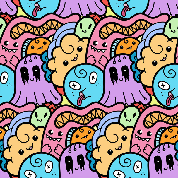 Funny doodle monsters seamless pattern for prints, designs and coloring books - Vector, Image
