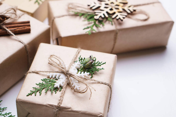 Christmas gift boxes on white background, close up - Fotó, kép