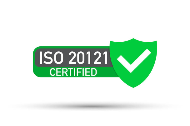 ISO 20121 certifikovaný odznak, ikona. Certifikační známka. Plochý design vektor. - Vektor, obrázek