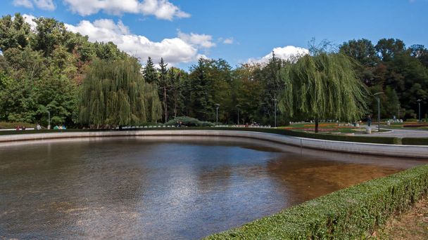 SOFIA, BULGARIA - SEPTEMBER 26, 2018: Landscape with Trees and gardens at South Park in city of Sofia, Bulgaria - Zdjęcie, obraz