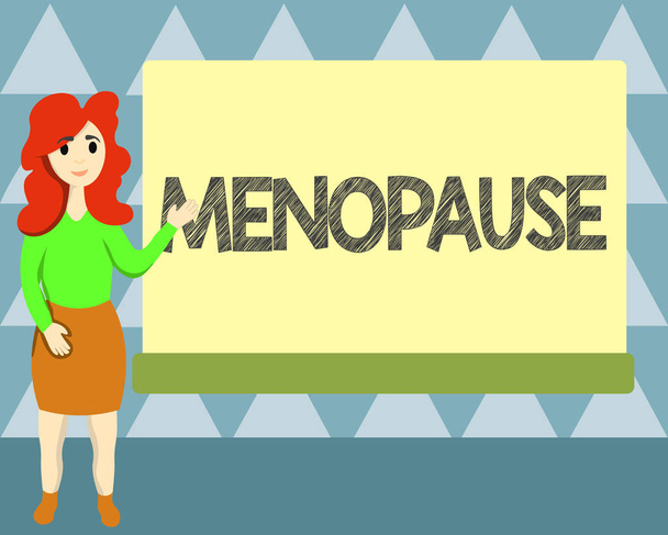 Escribir texto a mano Menopausia. Concepto significado Cese de la menstruación Las mujeres mayores cambios hormonales período
 - Foto, imagen