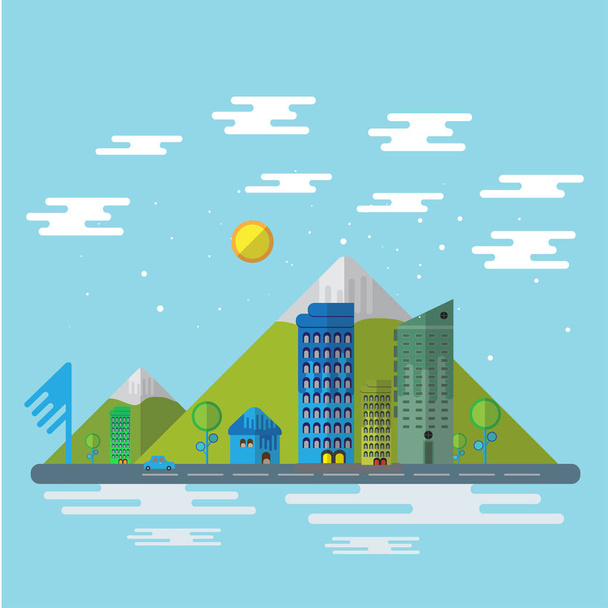 City and nature flat design vector background - Photo, Image