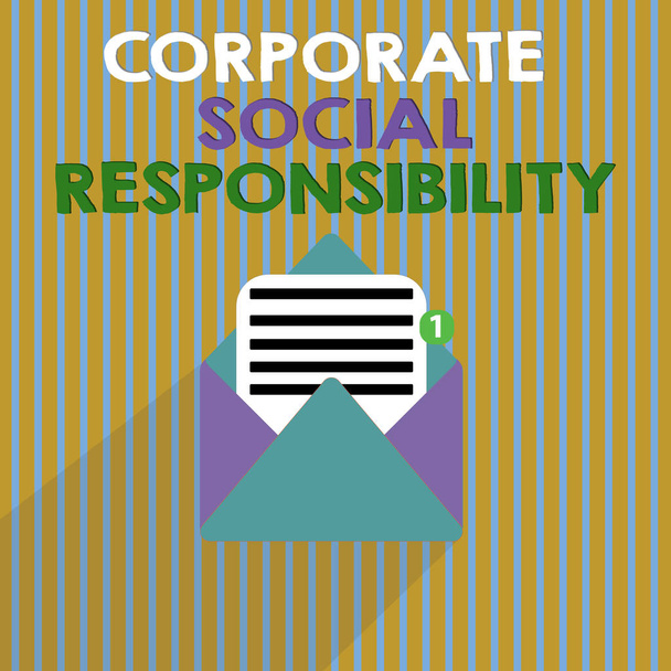 Λέξη σύνταξη κειμένου εταιρικής κοινωνικής ευθύνης. Επιχειρηματική ιδέα για εσωτερική εταιρική πολιτική και ηθική στρατηγική - Φωτογραφία, εικόνα
