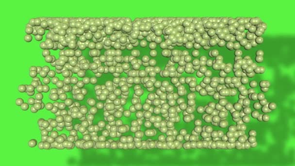animação de muitas pequenas esferas formam uma forma de pino de boliche na tela verde
 - Filmagem, Vídeo