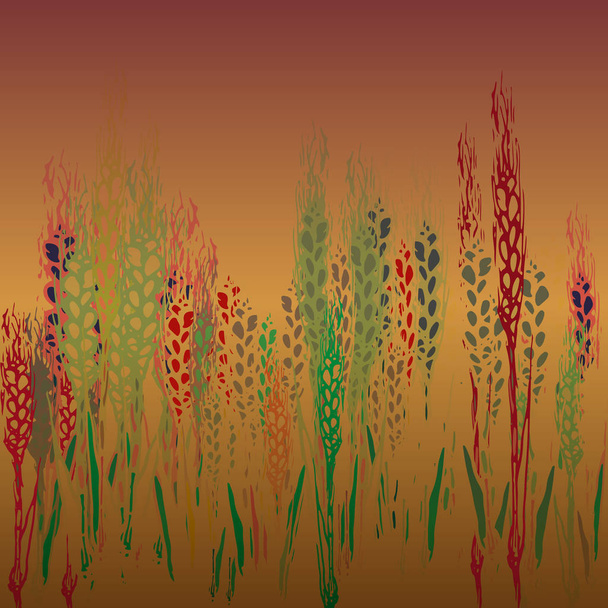 Veld oogst van spikelets op de achtergrond met kleurovergang. - Vector, afbeelding