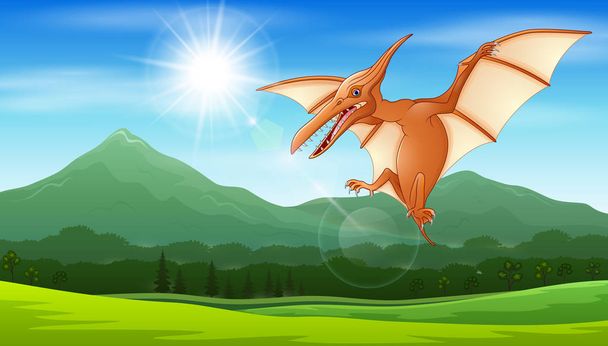 Pterodactyl flying under the sun - Vector, Image