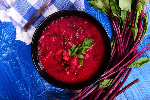 Delicious homemade beetroot soup in bowl - Photo, Image