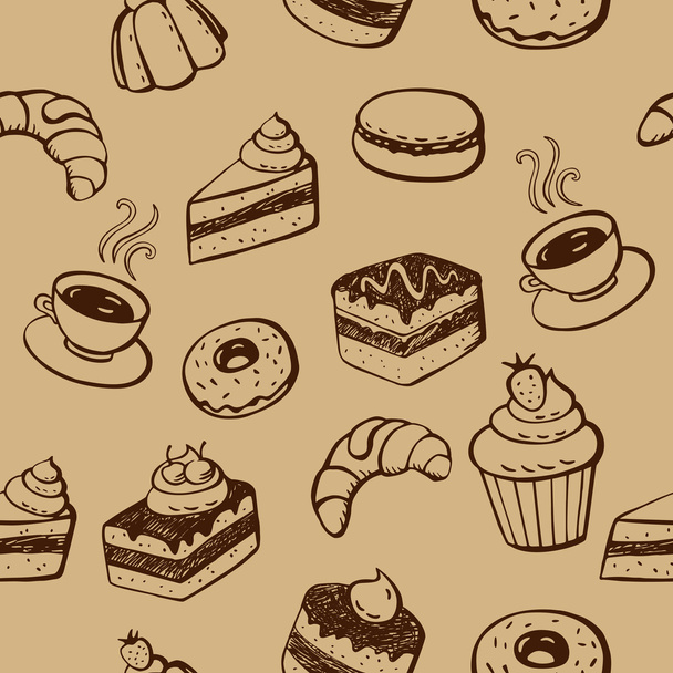 ケーキやデザートのシームレスなパターン - ベクター画像